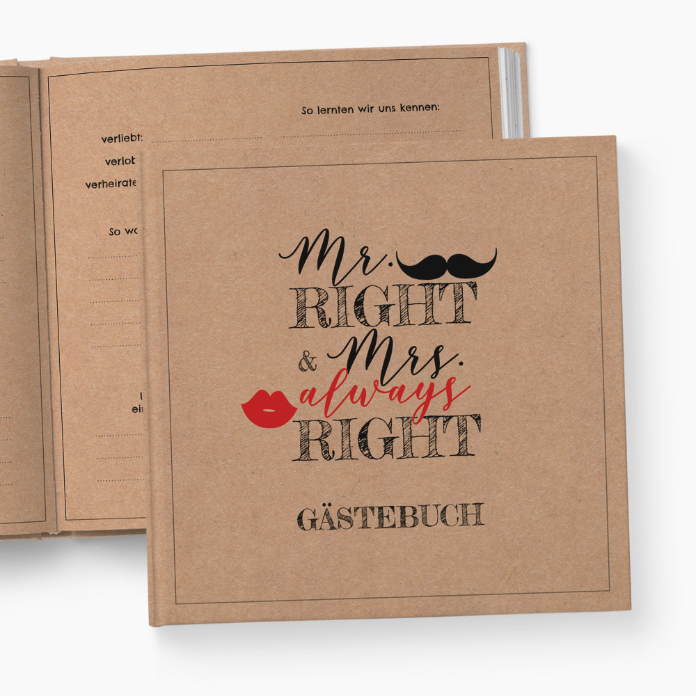 Personalisiertes Hochzeit Gästebuch Holzcover 215x215mm Mr & Mrs 